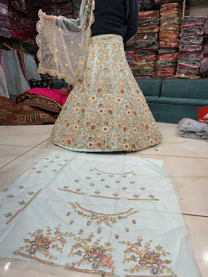 Amazing blue floral flower  lehenga