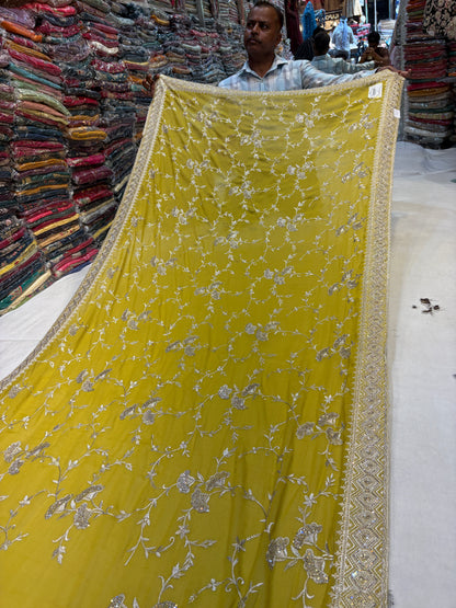 Stunning yellow haldi mehendi saree