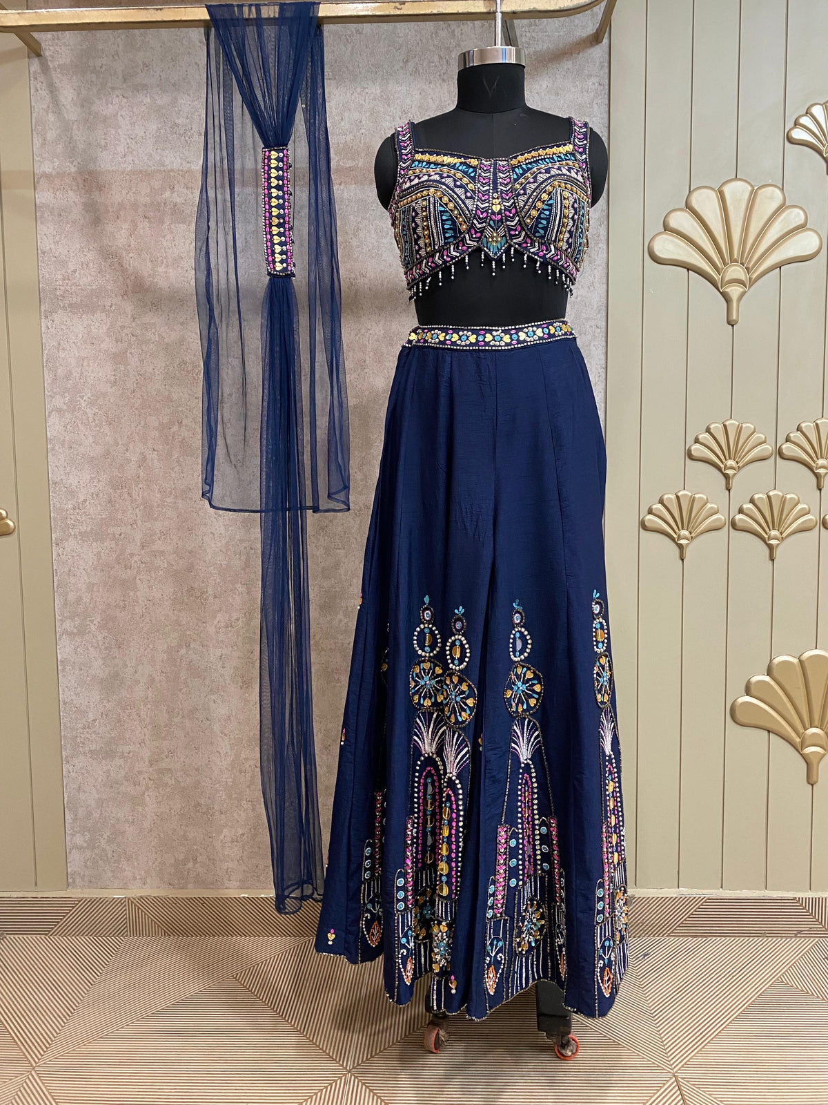 Blue Long Sharara Suit Dress Material