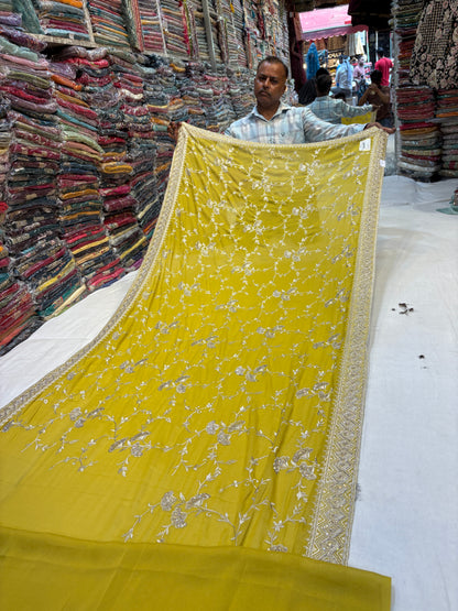 Stunning yellow haldi mehendi saree