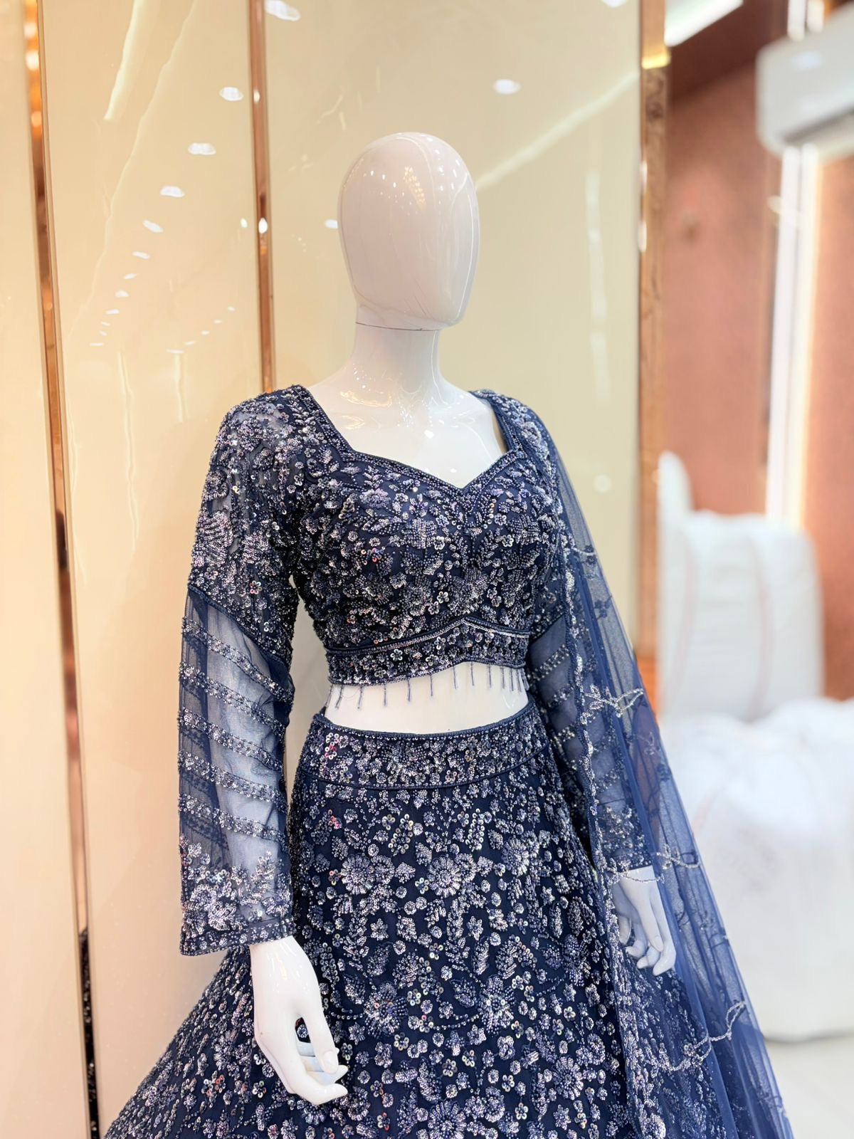 Blue orange Crop top Lehenga