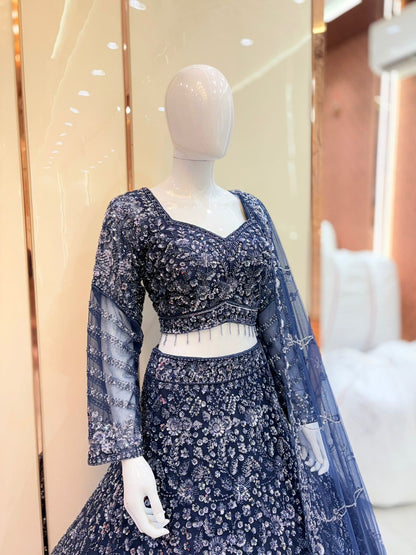 Blue orange Crop top Lehenga