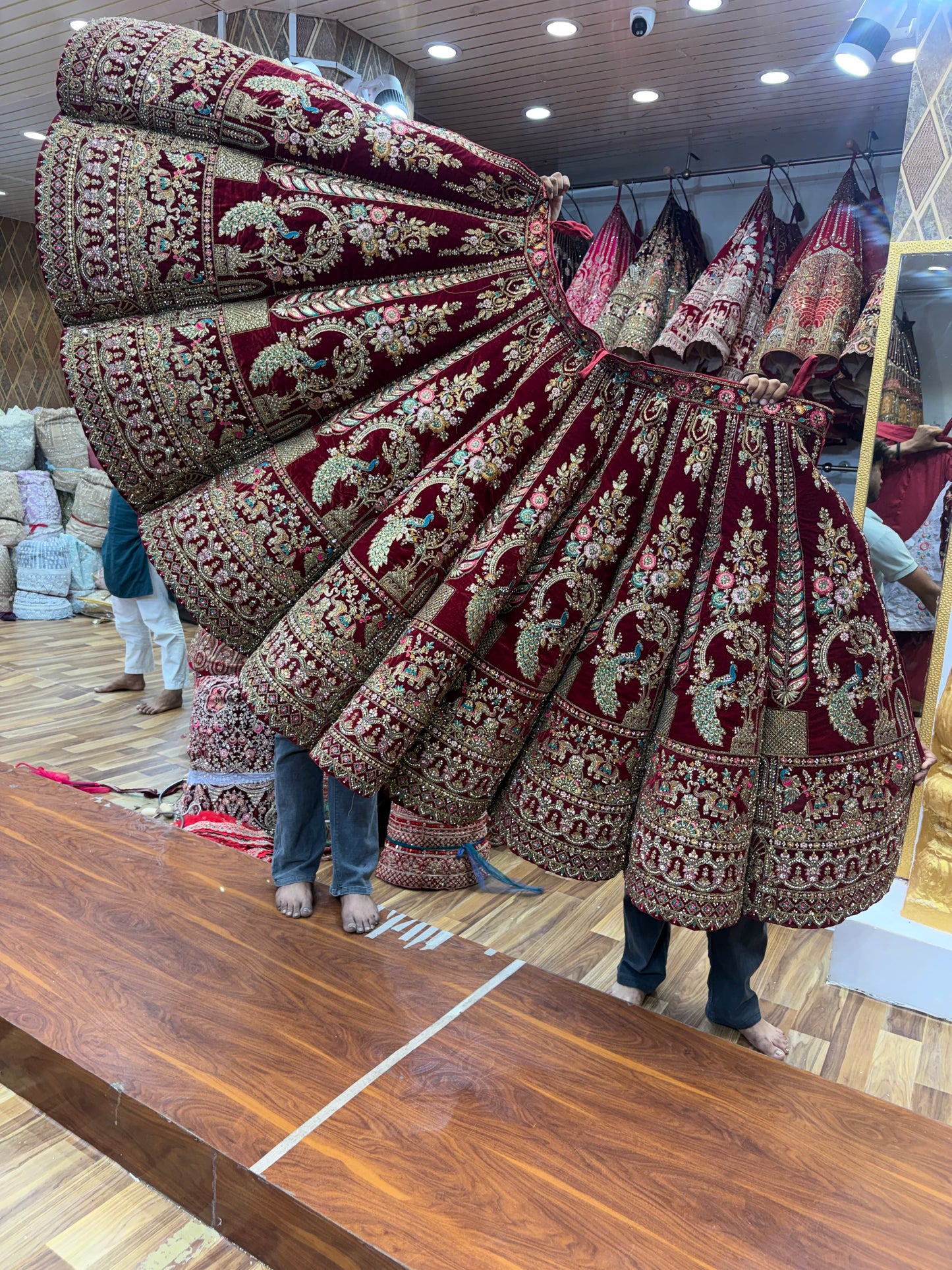 Maroon peacock Ball Bridal Lehenga