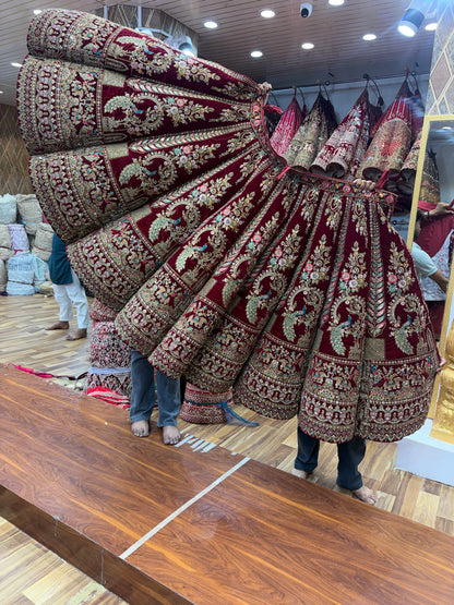 Maroon peacock Ball Bridal Lehenga