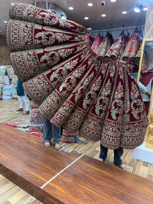 Maroon peacock Ball Bridal Lehenga
