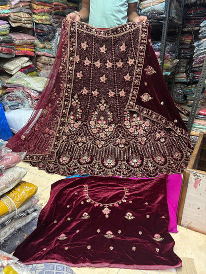 Charming maroon Double Duptta Bridal Lehenga