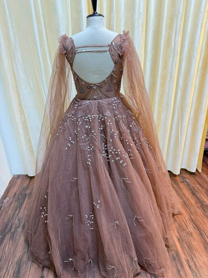 Baby pink brown mint green golden gown Lehenga