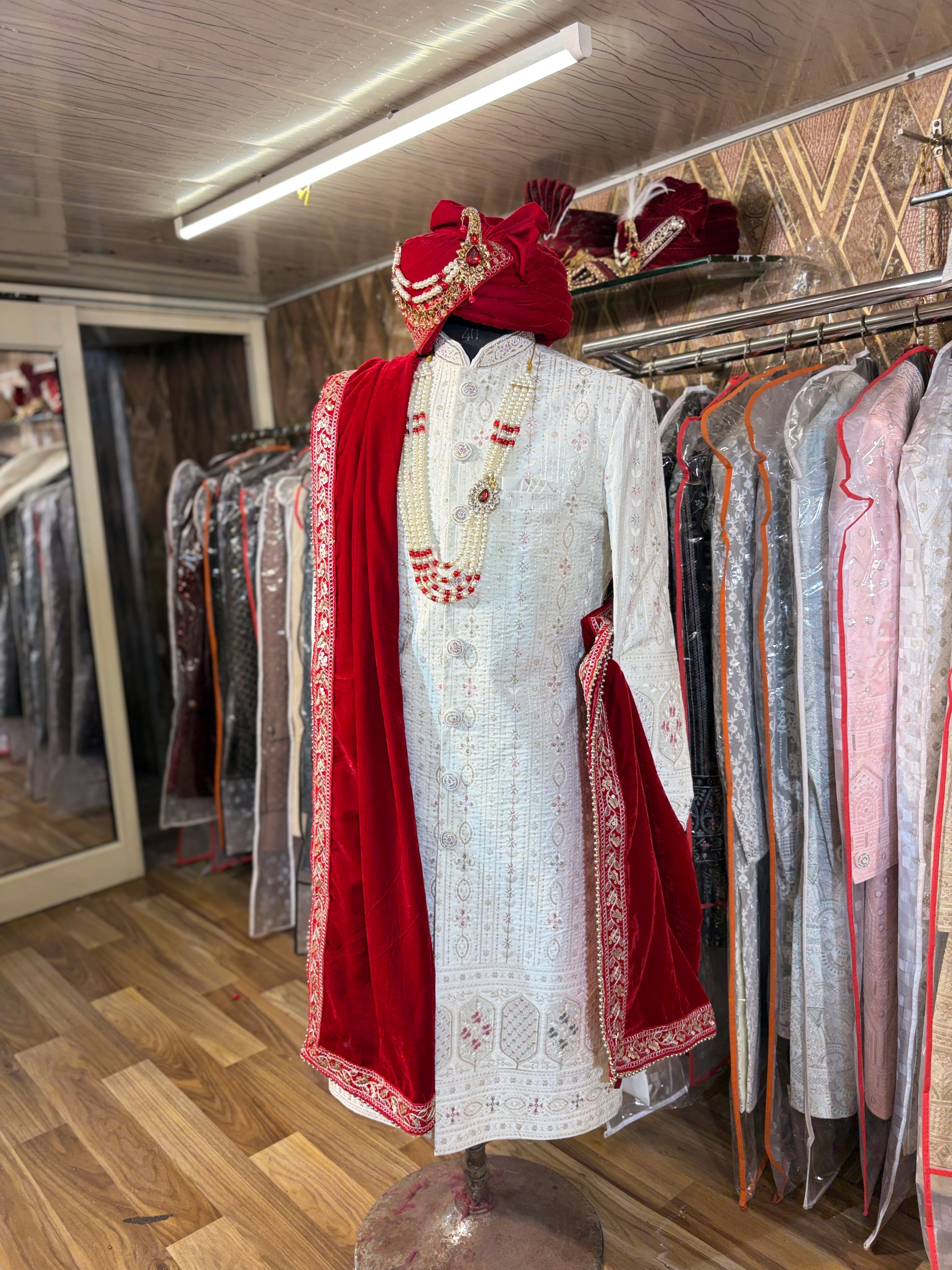 Red white sherwani - Shopping World