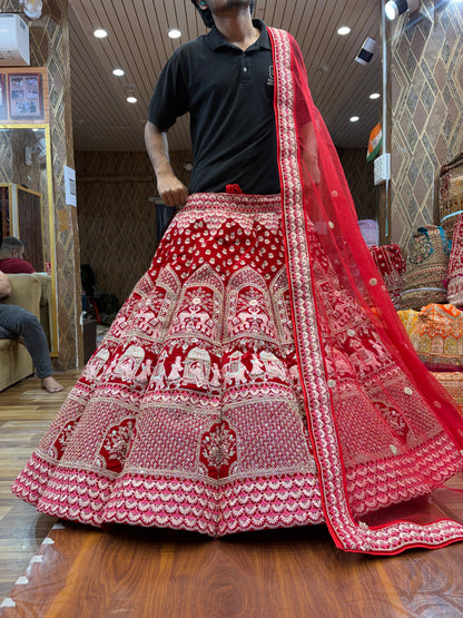 Doli Barat figure pattern red Ball Bridal Lehenga