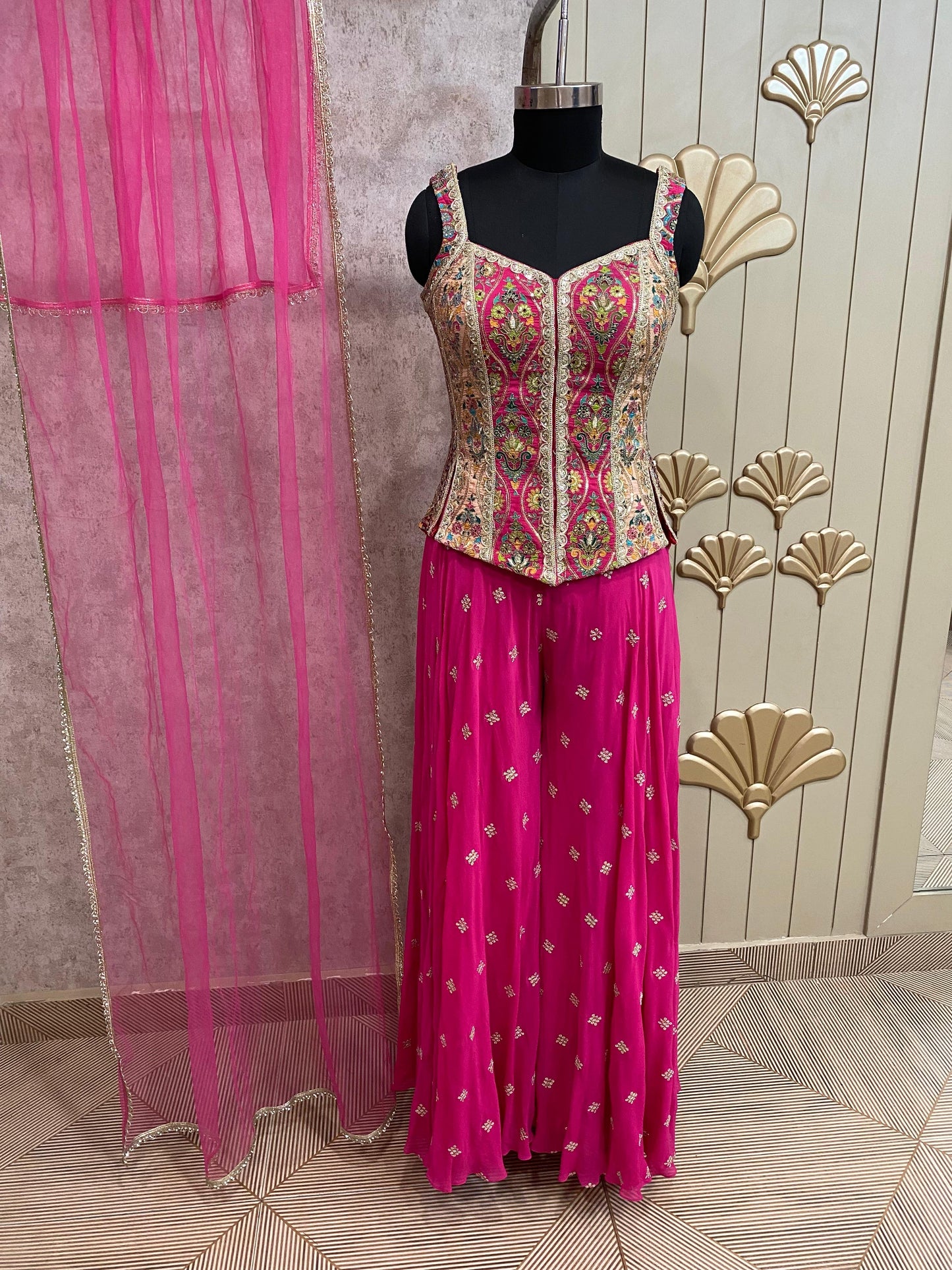 Pink Long Sharara Suit Dress Material
