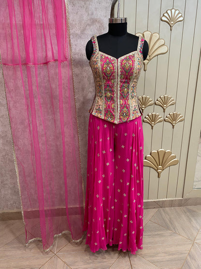 Pink Long Sharara Suit Dress Material