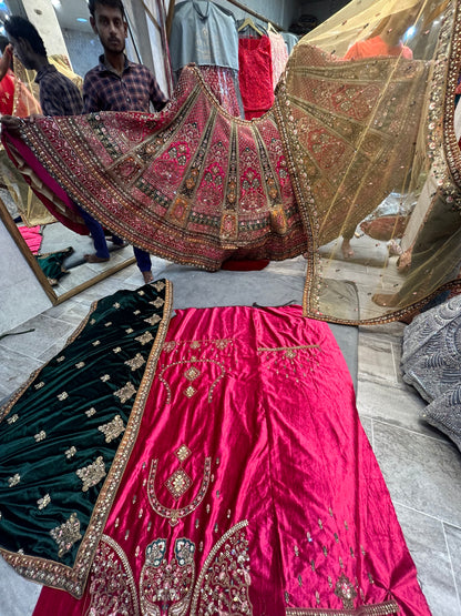 Astonishing pink golden double dupatta bridal Lehenga