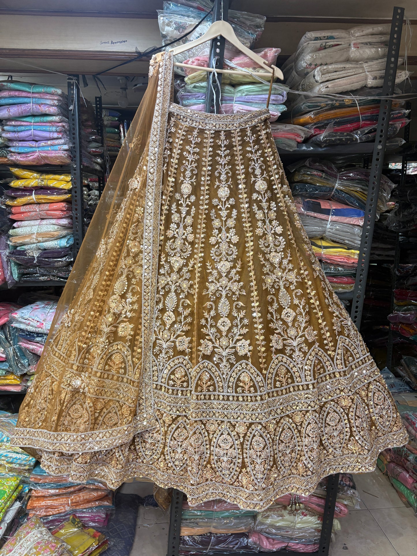 Glamorous mustard yellow crop top Lehenga