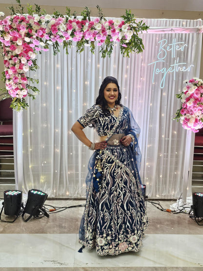 Bright Sequin, Golden-Sliver Threaded Embroidered Georgette sea green white girlish Lehenga