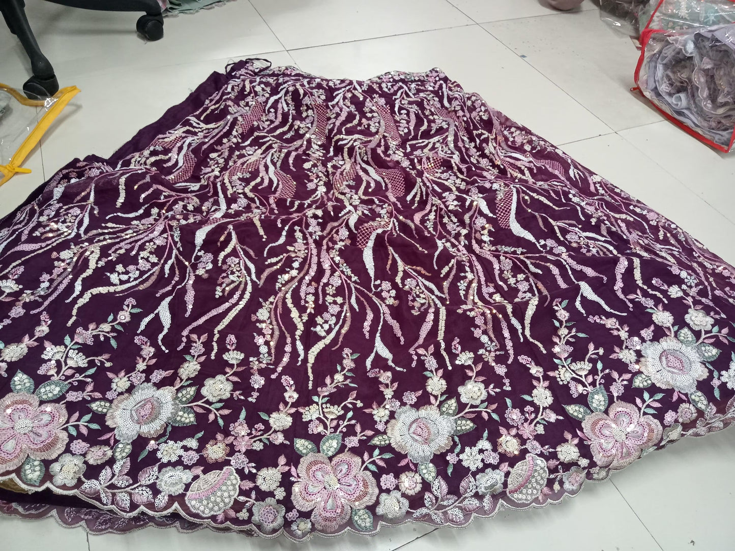 Bright Sequin, Golden-Sliver Threaded Embroidered Georgette sea green white girlish Lehenga