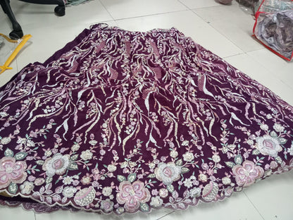 Bright Sequin, Golden-Sliver Threaded Embroidered Georgette sea green white girlish Lehenga