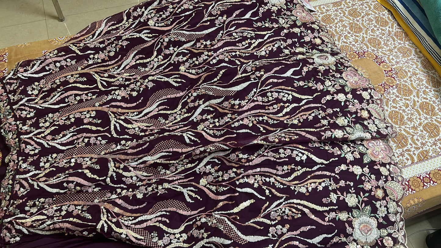 Bright Sequin, Golden-Sliver Threaded Embroidered Georgette sea green white girlish Lehenga