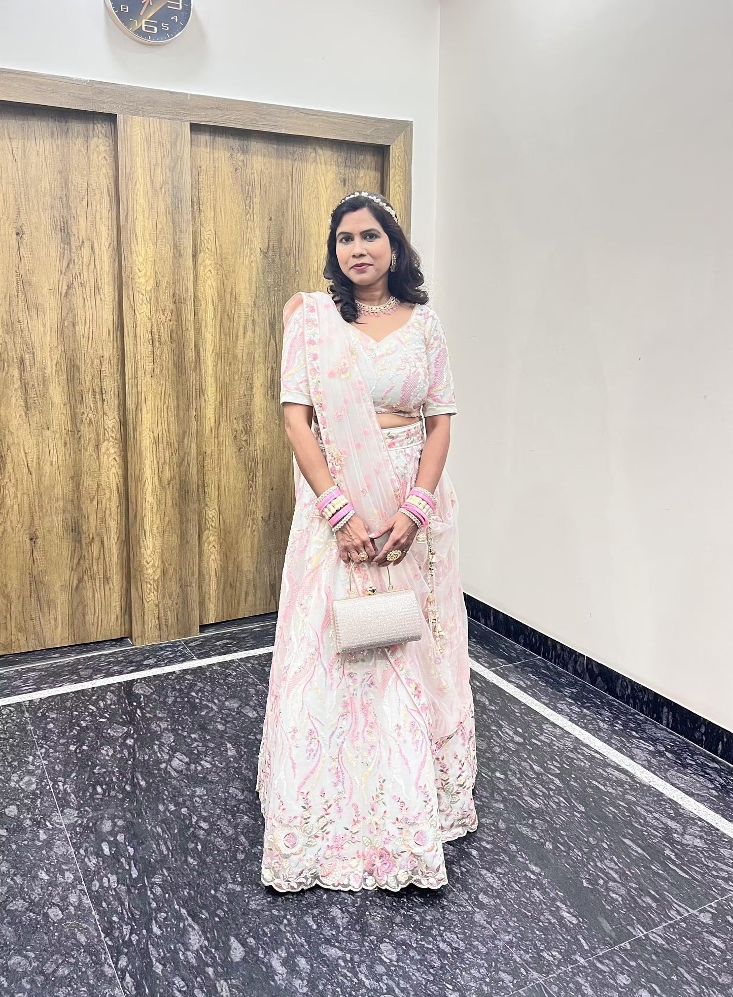 Bright Sequin, Golden-Sliver Threaded Embroidered Georgette sea green white girlish Lehenga