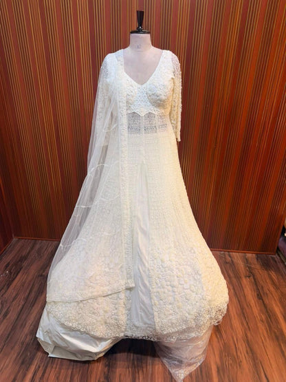 White pista color cream color crop top Lehenga