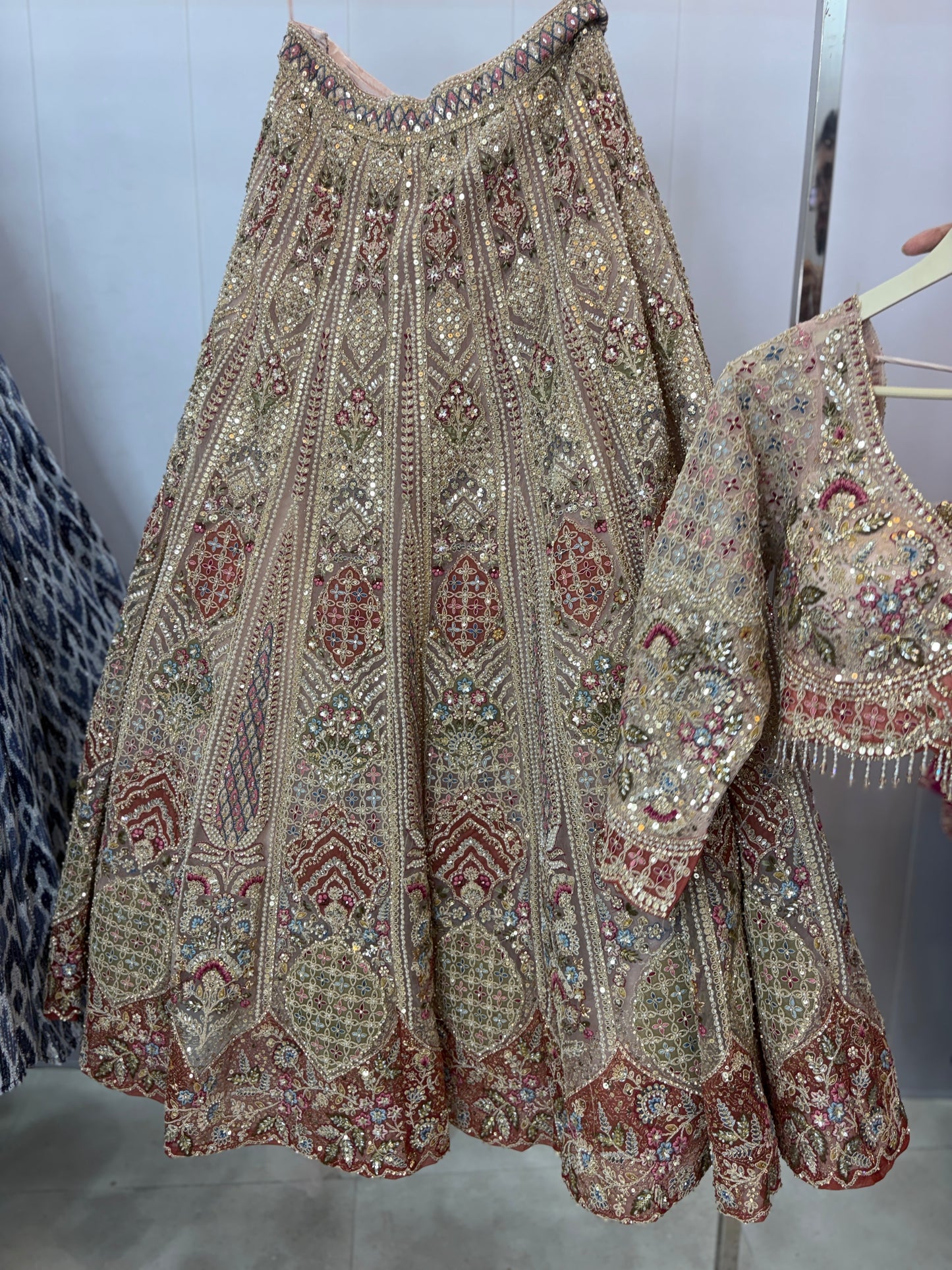 Beautiful Beige Golden Crop top Lehenga