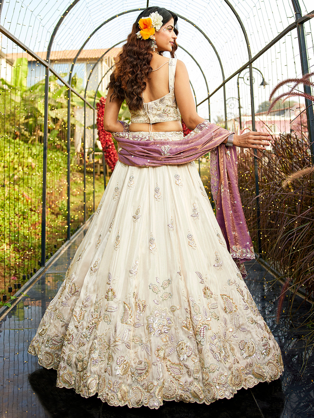 Pleasing cream pink lehenga