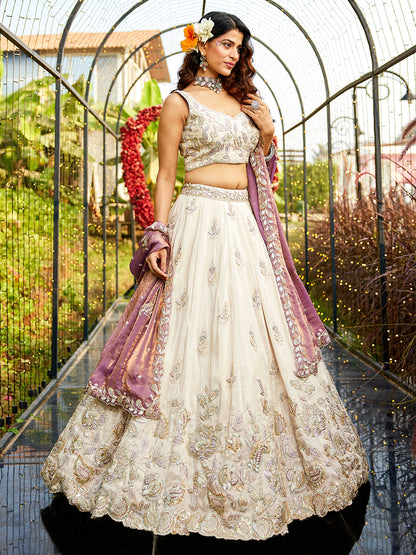 Pleasing cream pink lehenga