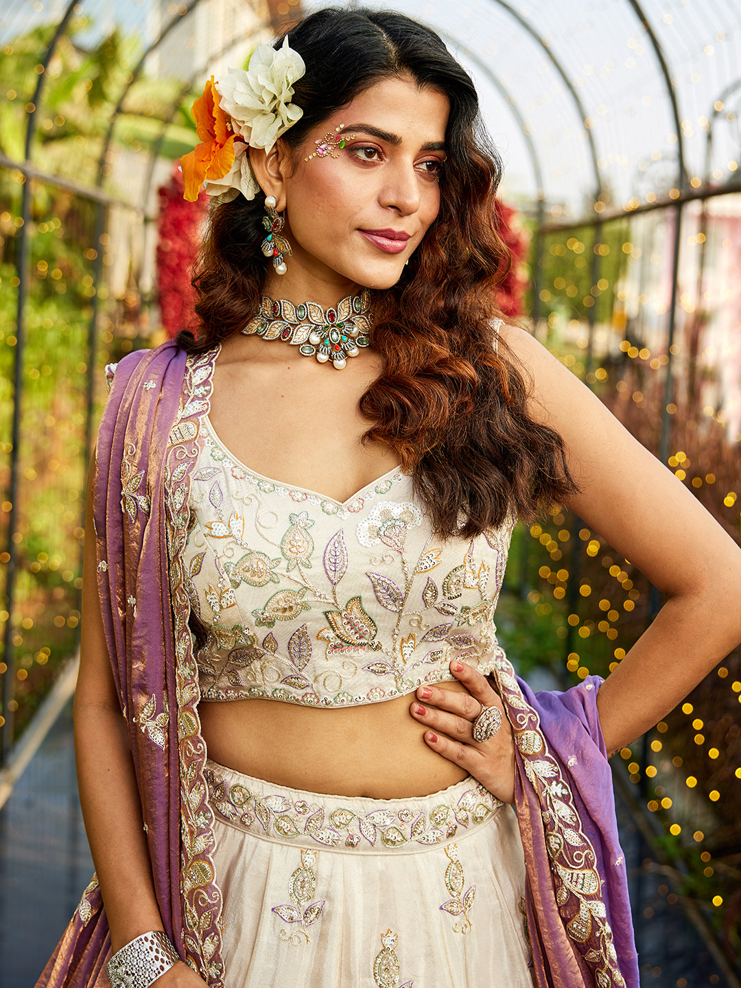 Pleasing cream pink lehenga