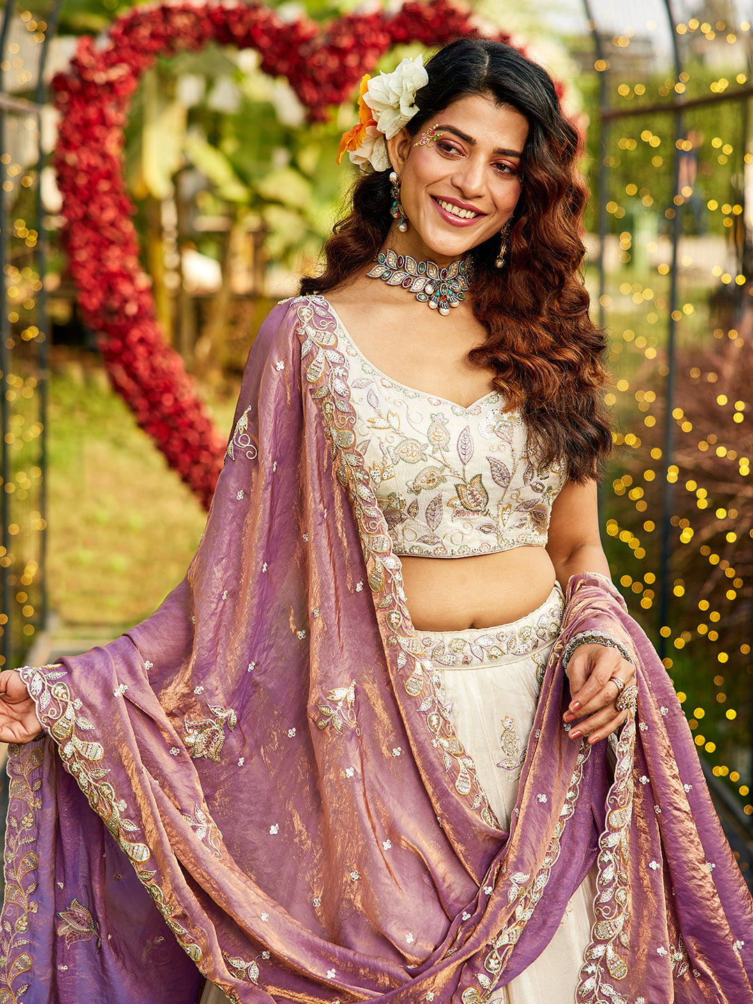 Pleasing cream pink lehenga