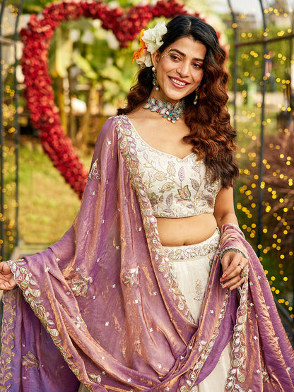 Pleasing cream pink lehenga