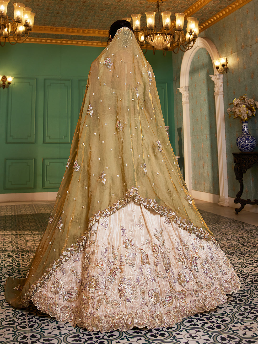 Tremendous Off White Golden Lehenga Tremendous Off White Golden Lehenga