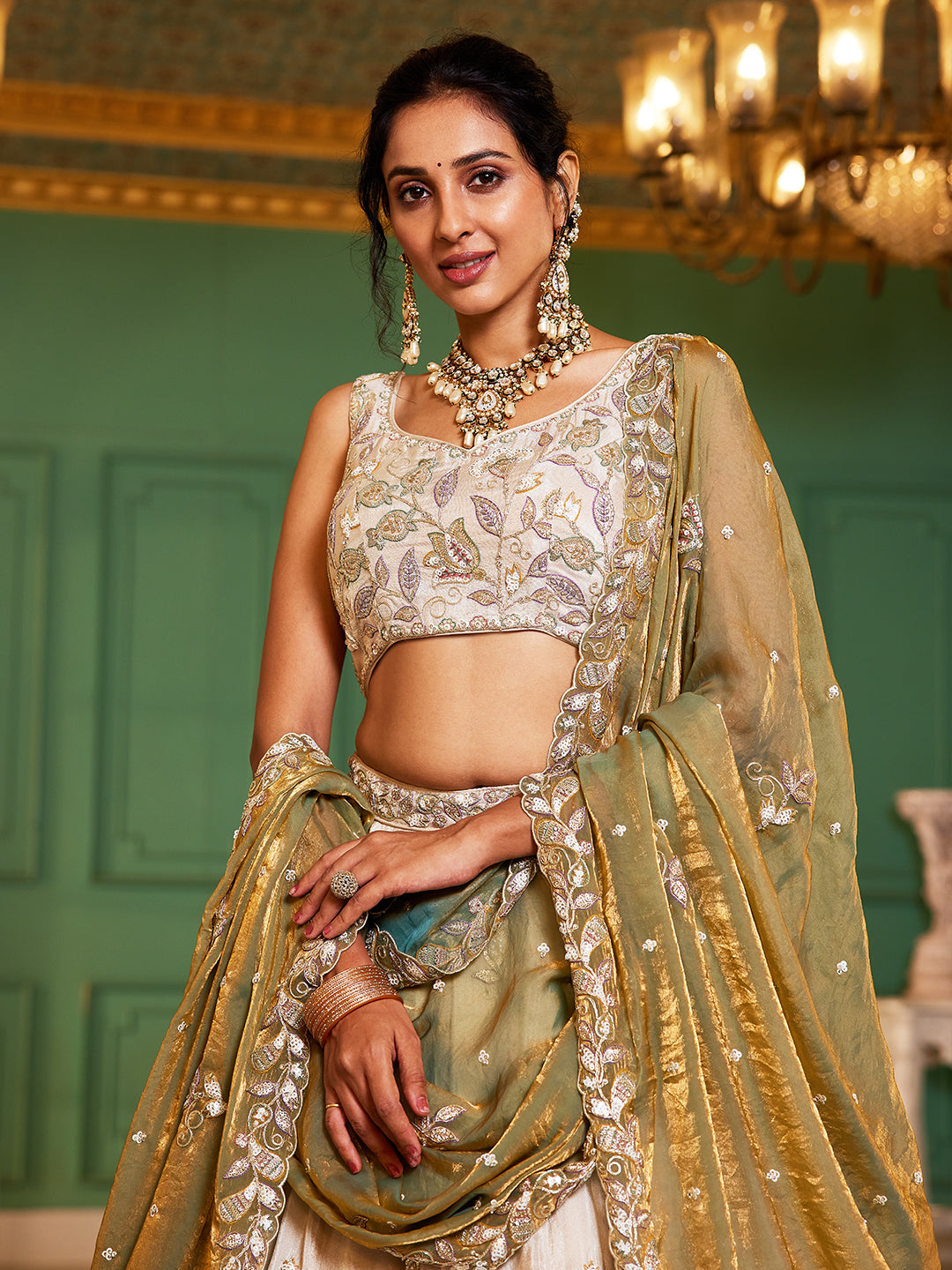 Tremendous off white golden lehenga