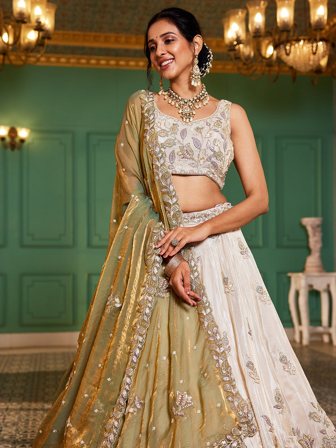 Tremendous off white golden lehenga