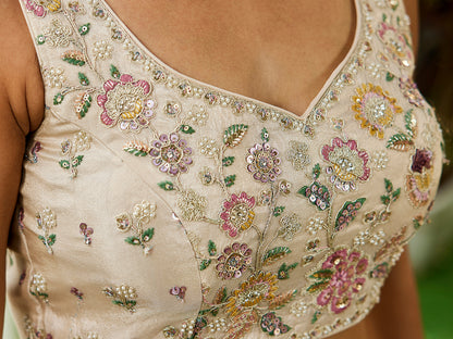 Amazing white lehenga Tissue Fabric Sequins thread embroidery