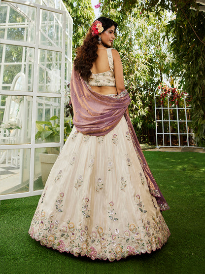 Amazing white lehenga Tissue Fabric Sequins thread embroidery