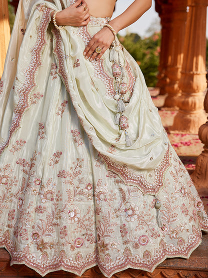 Fantastic lime green lehenga Tissue Fabric Sequins embroidery