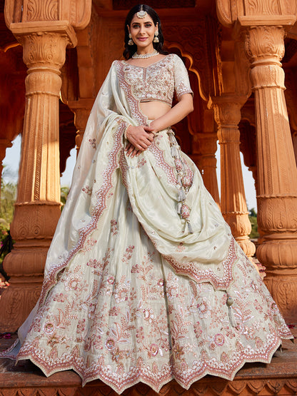 Fantastic lime green lehenga Tissue Fabric Sequins embroidery