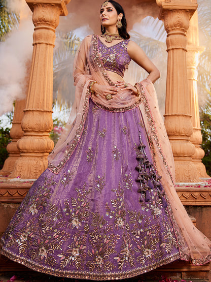 Fabulous purple pink lehenga Tissue Fabric Sequins embroidery