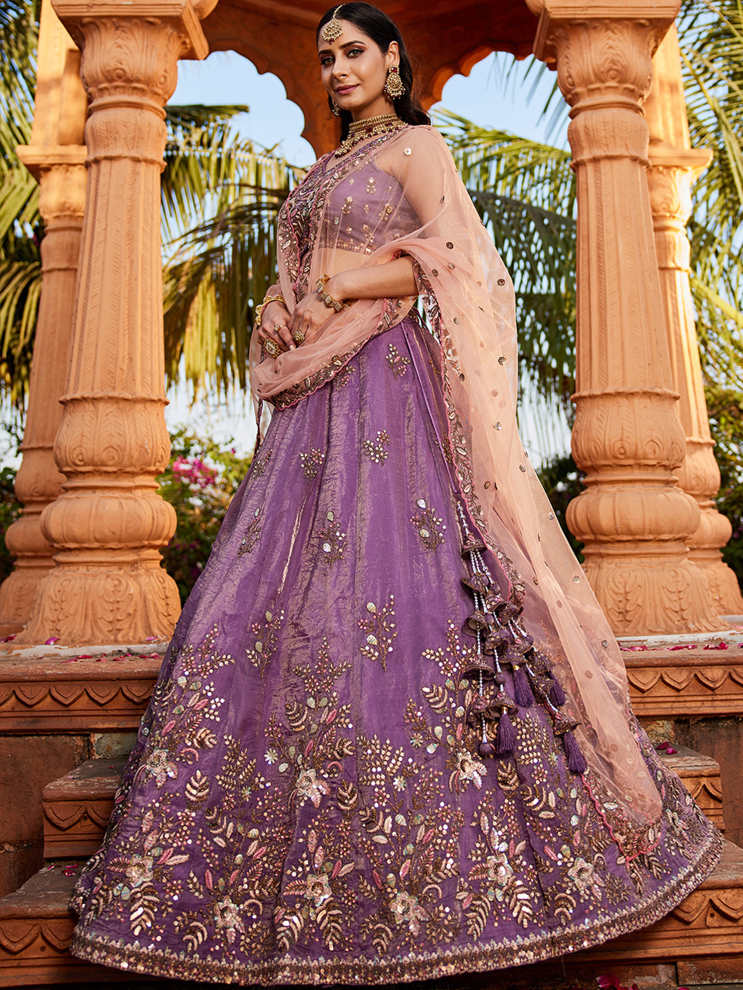Fabulous purple pink lehenga Tissue Fabric Sequins embroidery