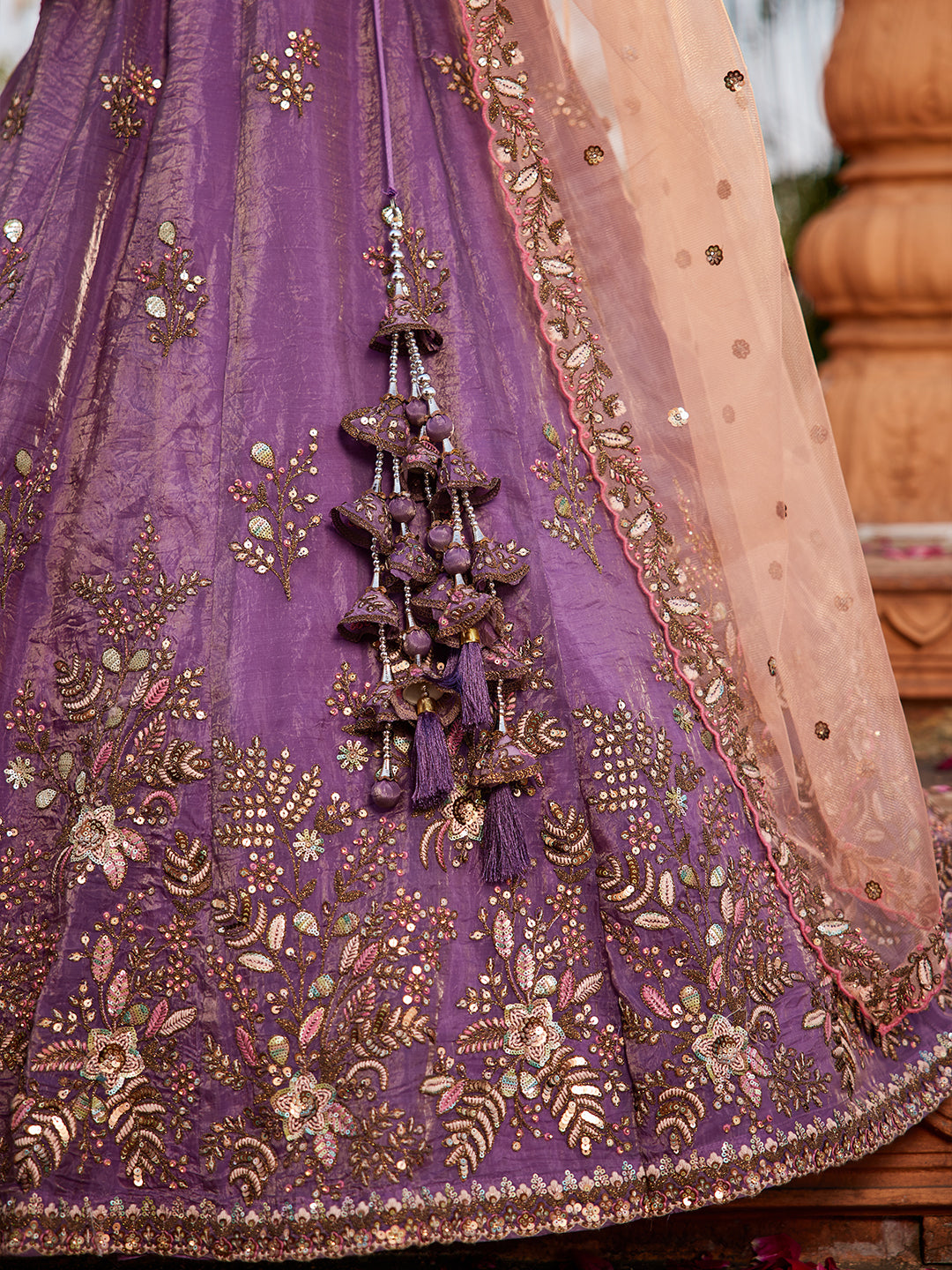 Fabulous purple pink lehenga Tissue Fabric Sequins embroidery