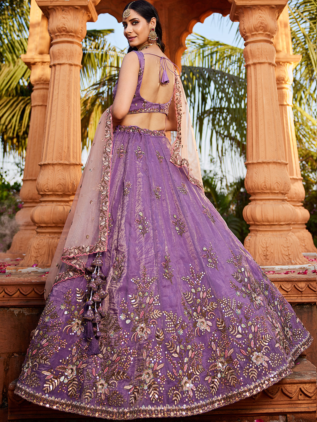 Fabulous purple pink lehenga Tissue Fabric Sequins embroidery