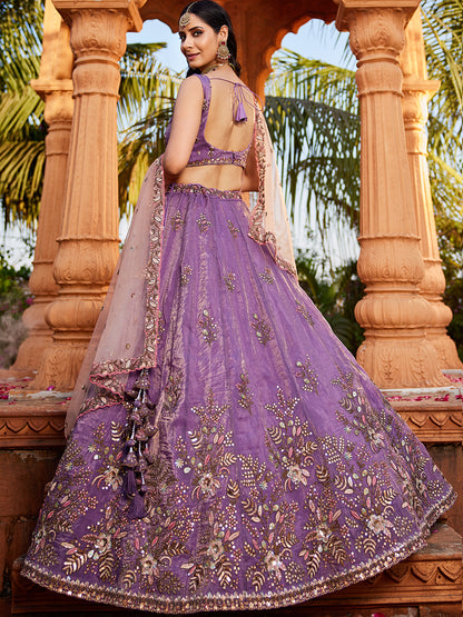 Fabulous purple pink lehenga Tissue Fabric Sequins embroidery