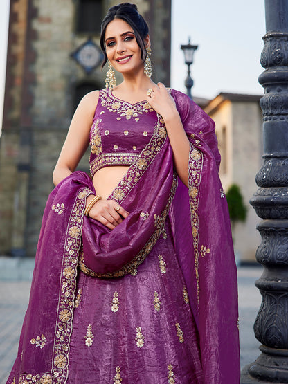 Khoobsurat onion purple pink lehenga Tissue Fabric Handwork cutdana embroidery