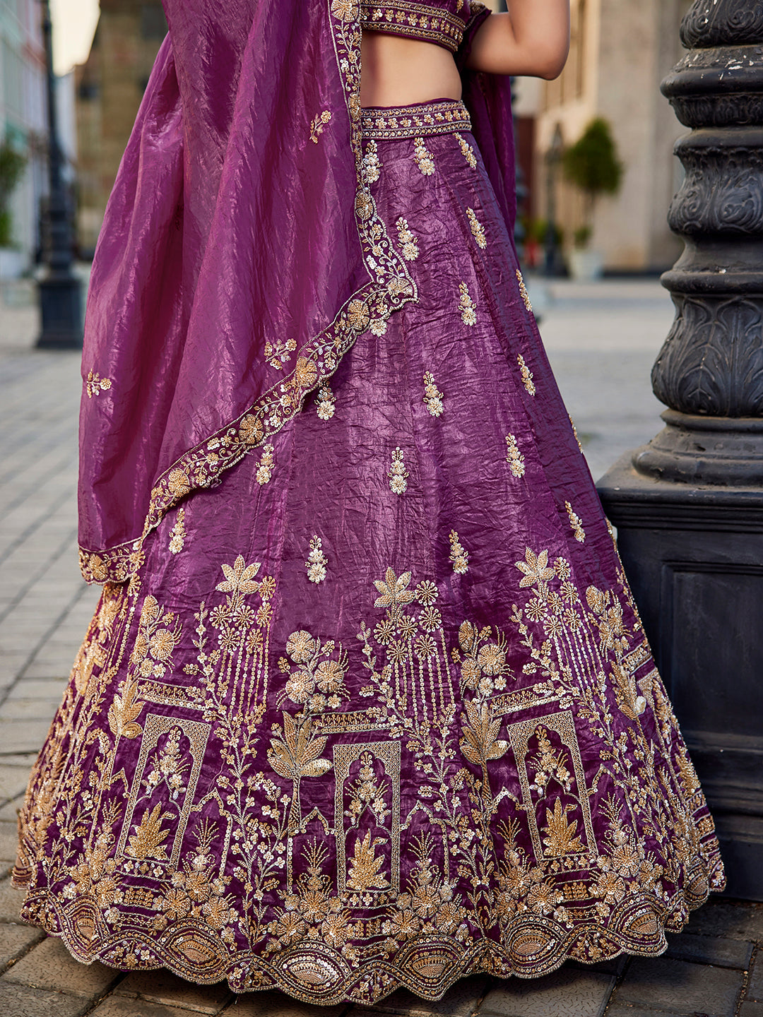 Khoobsurat onion purple pink lehenga Tissue Fabric Handwork cutdana embroidery