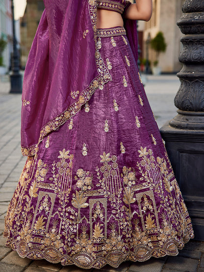 Khoobsurat onion purple pink lehenga Tissue Fabric Handwork cutdana embroidery