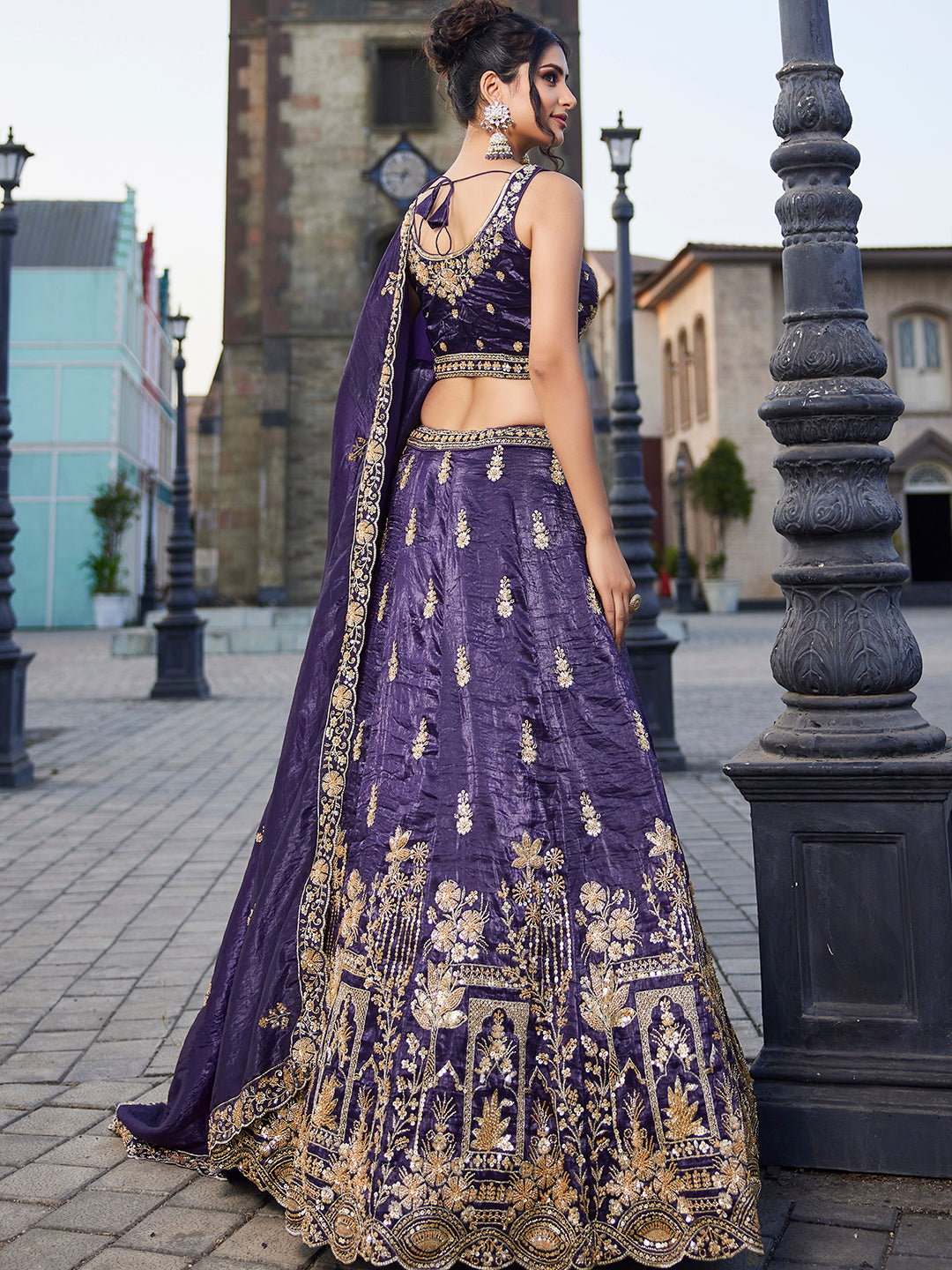 Pleasing purple lehenga Tissue Fabric Handwork cutdana embroidery