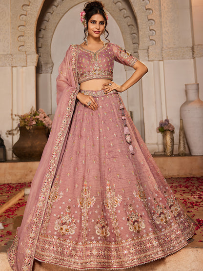 Gorgeous mauve pink lehenga Tissue Fabric Sequins embroidery