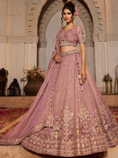 Gorgeous mauve pink lehenga Tissue Fabric Sequins embroidery