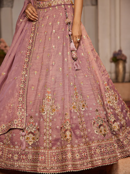 Gorgeous mauve pink lehenga Tissue Fabric Sequins embroidery