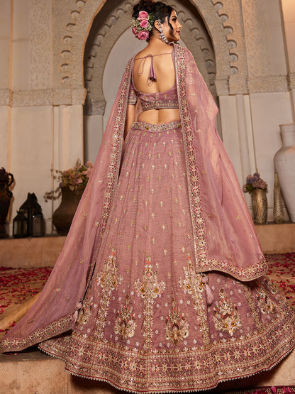 Gorgeous mauve pink lehenga Tissue Fabric Sequins embroidery