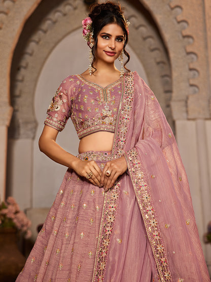 Gorgeous mauve pink lehenga Tissue Fabric Sequins embroidery